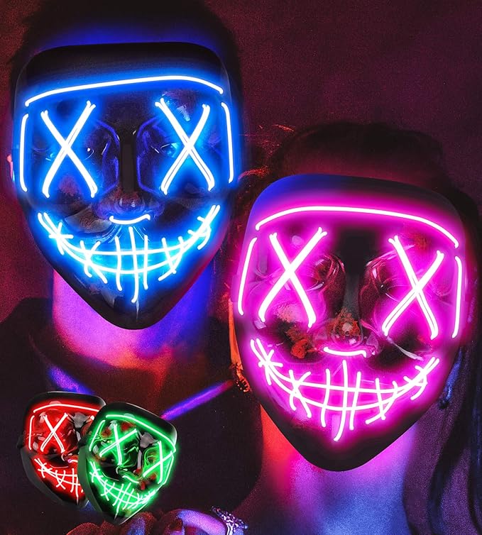 [2 Packs] LED Light Up Mask,Halloween Mask with 3 Light Modes,Scary