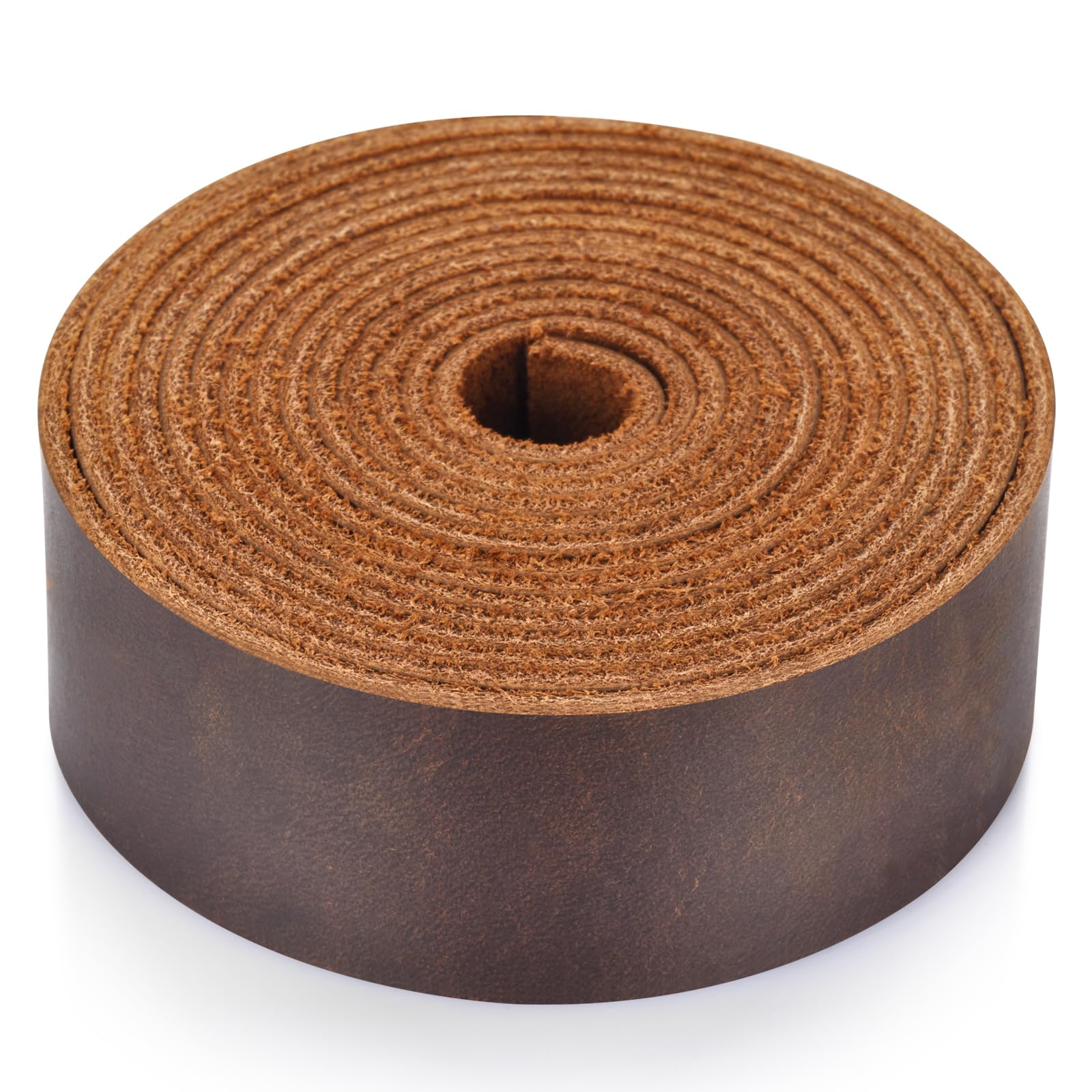 Leather Strap 1 Inches Wide Flat Leather Strips, Genuine Full Grain Cowhide Oil Tan Leather Strip for DIY Craft Projects, Tooling, Belt, Garden Tools (2.2mm Thick_65-72 Inches Lengths_DK Brown)