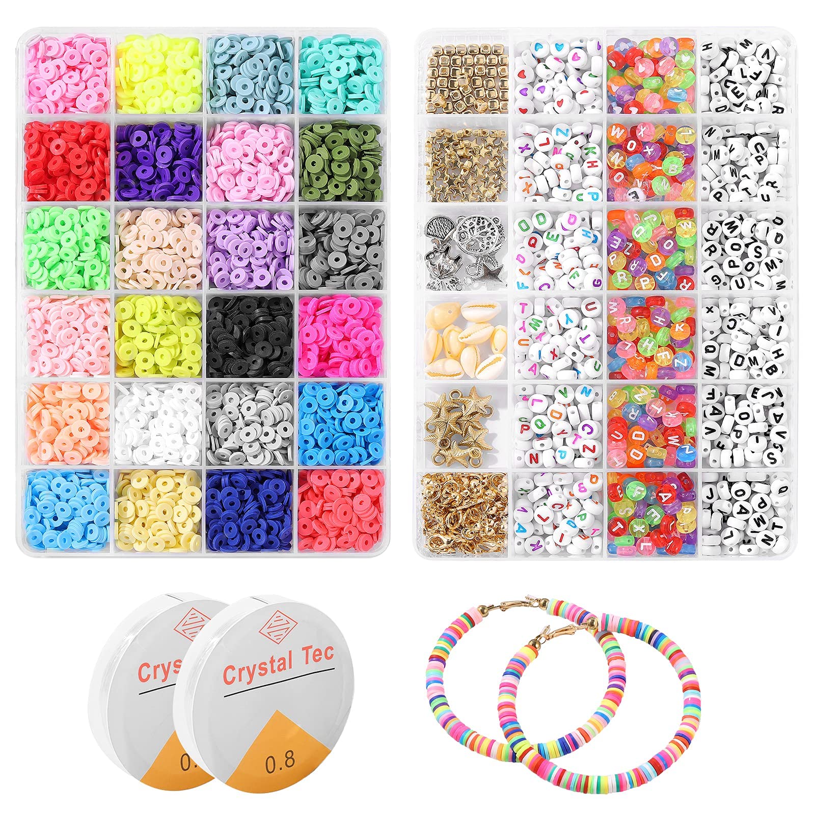 6000PCS Clay Beads with 900 Pcs Letter Beads,6mm Flat Round Clay Heishi Beads Jewelry Making Kit, 24 Colors Handmade Flat Beads Jewelry Making