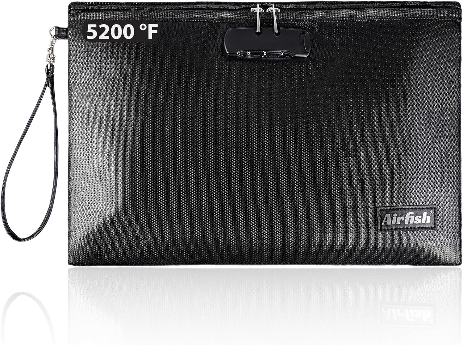 Fireproof Document Bag with Lock, 36 x 25 cm Wallet with Zip, Safe and Waterproof Storage Bag for A4 A5 Documents, Valuable Photos, Cash, Passport, Jewellery (Black)