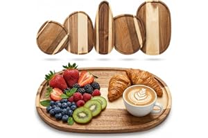 Okllen Set of 5 Acacia Wood Serving Trays, Assorted Size Irregular Oval Wood Serving Platters, Lightweight Wood Boards Charcu