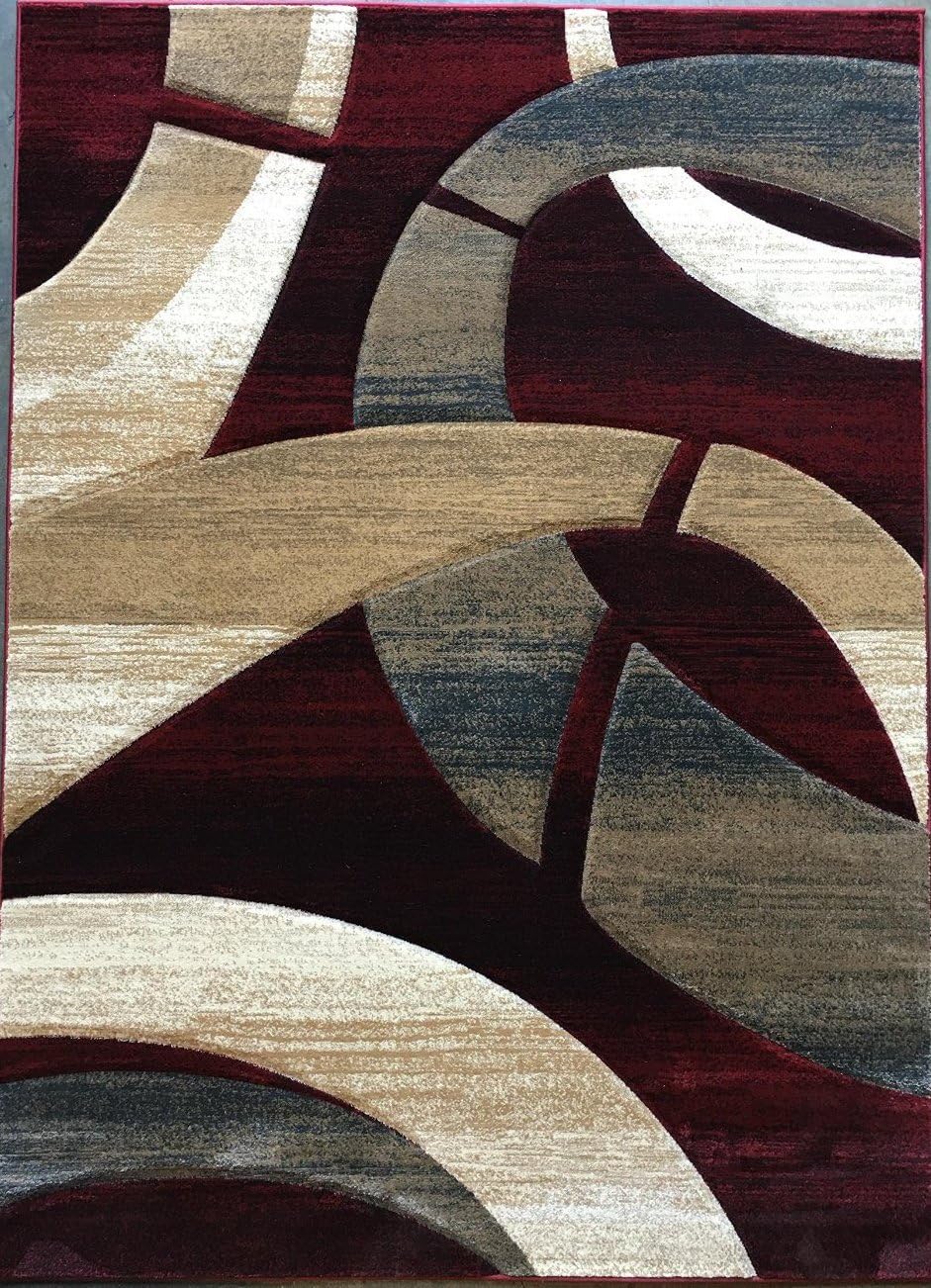 NikosModern Area Rug Red Beige Sculpture Design 248 (5 feet 2inches X 7 feet 1 inch)