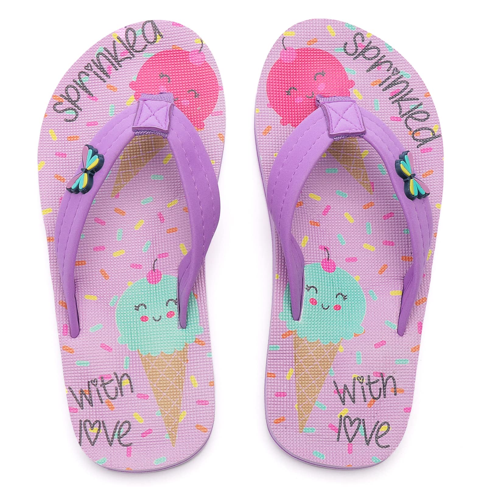 Photo 1 of Saidoteto Boys Girls Flip Flops Child Summer Slip-on Thong Sandals Beach Pool Water Shoes(Little/Big Kid) Purple/Icecream 13-1 210319