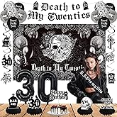 Crenics Death to My 20s Decorations - Death to My Twenties Backdrop, Banner, Honeycomb, Sash, Hanging Swirls, Cake Topper and Balloons for 30th Birthday Party Decorations for Her or Him