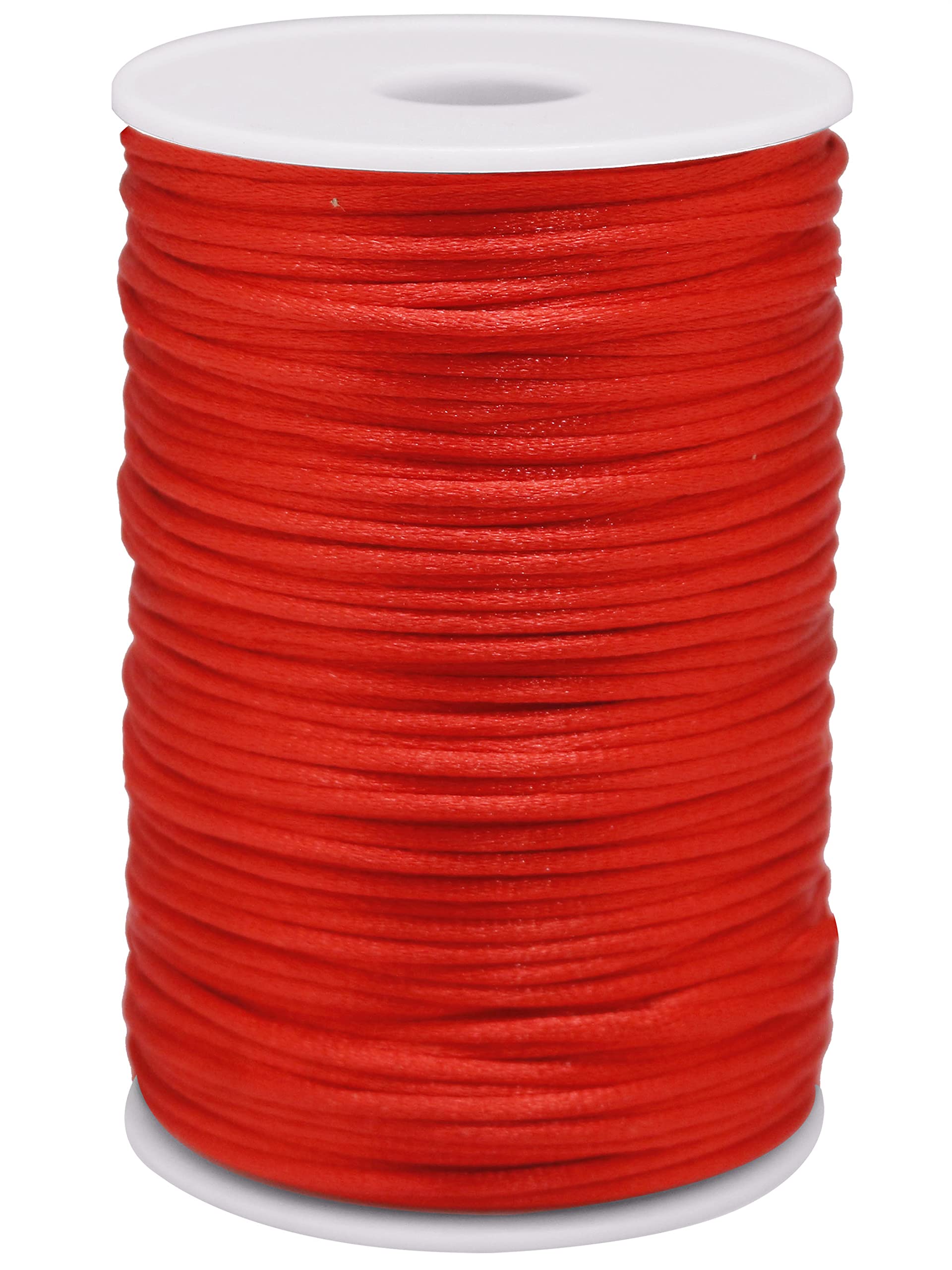 YEQIN 2mm x 100 Yards Quality Rattail Nylon Satin Cord Roll, Kumihimo Rattail, Chinese Knot (Red)