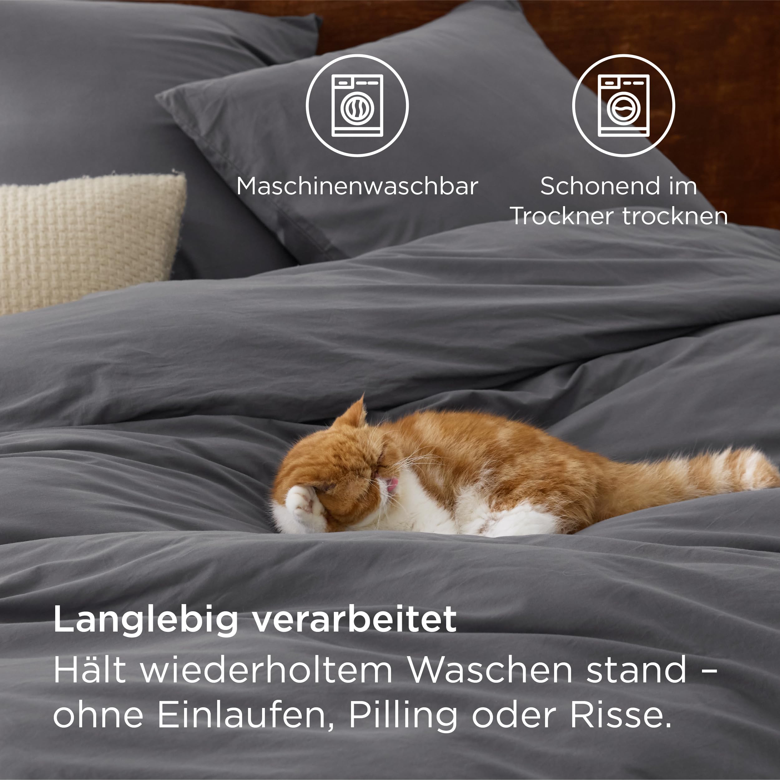 BEDSURE Bettwäsche 135x200 Baumwolle 4teilig - Anthrazit, 2 Kissen 80x80 cm 5