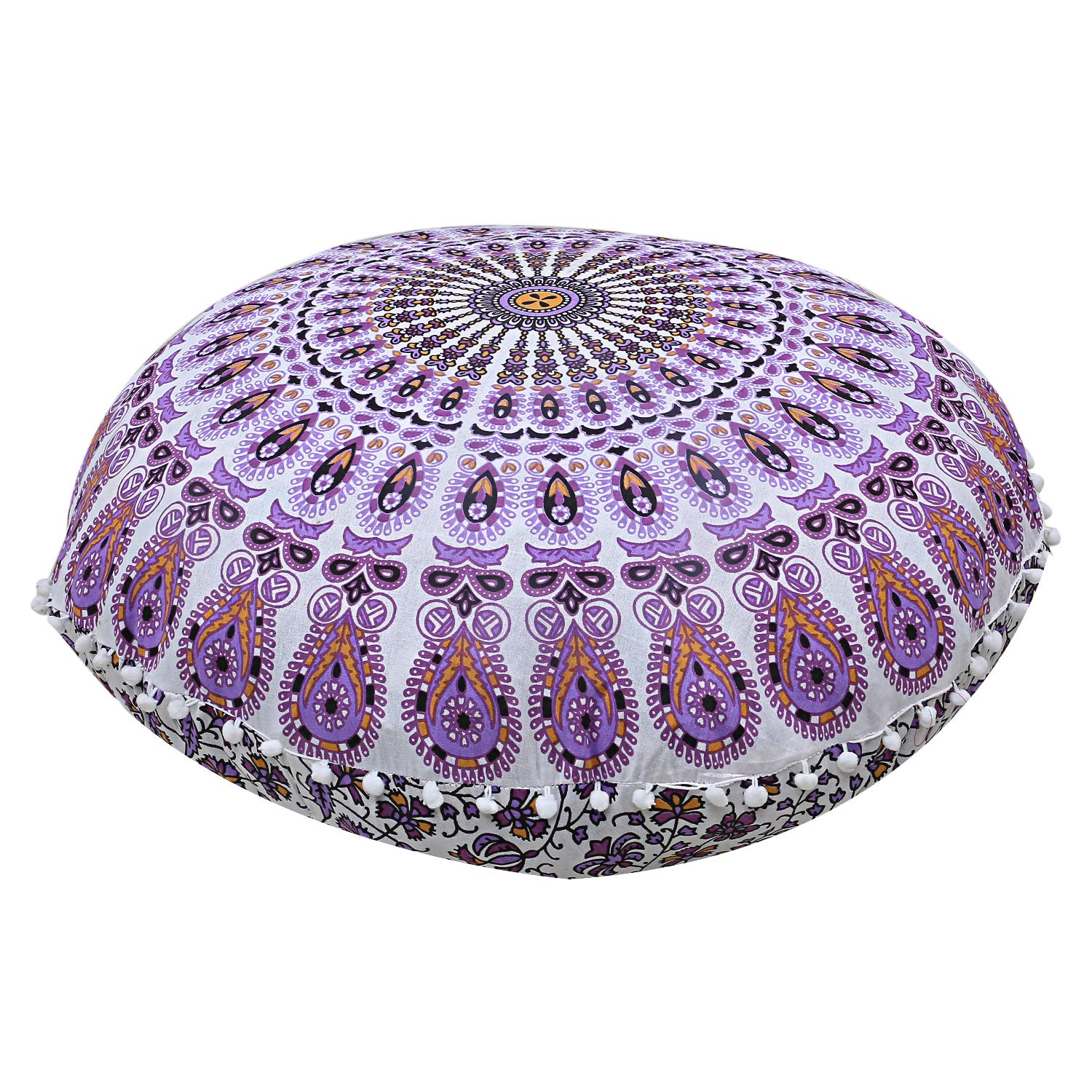Radhykrishnafashions Indian 32" Large Hippie Mandala Floor Pillow Cover Cushion Cover Round Bohemian Yoga Decor Floor Cushion Case (PURPLE WHITE) โ image 1