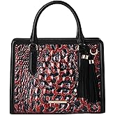 Leopard Print Red Cami Satchel | Genuine Leather, 10" W x 8" H x 5" D