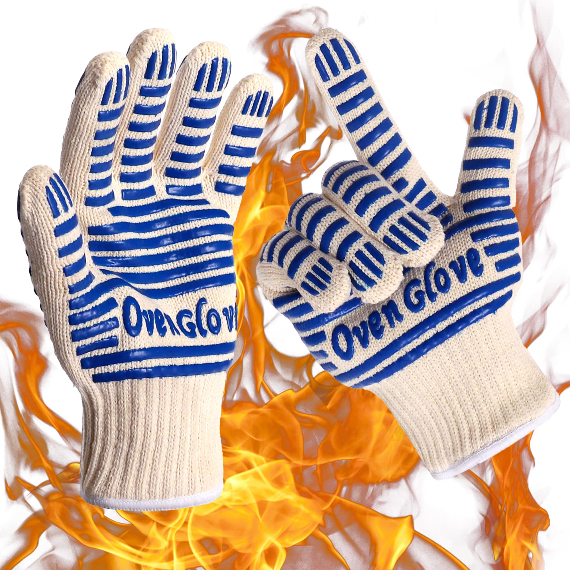 Kitchen Heat Resistant Gloves, EN407 Certified Microwave & Baking Gloves 932°F Non-Slip for Handling Hot Surfaces, Grills, Trays & Utensils (Blue 1 Pair)