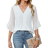 Blooming Jelly Womens 3/4 Length Sleeve Tops Dressy Casual Business Blouses Ruffle Work Shirts Summer Outfits