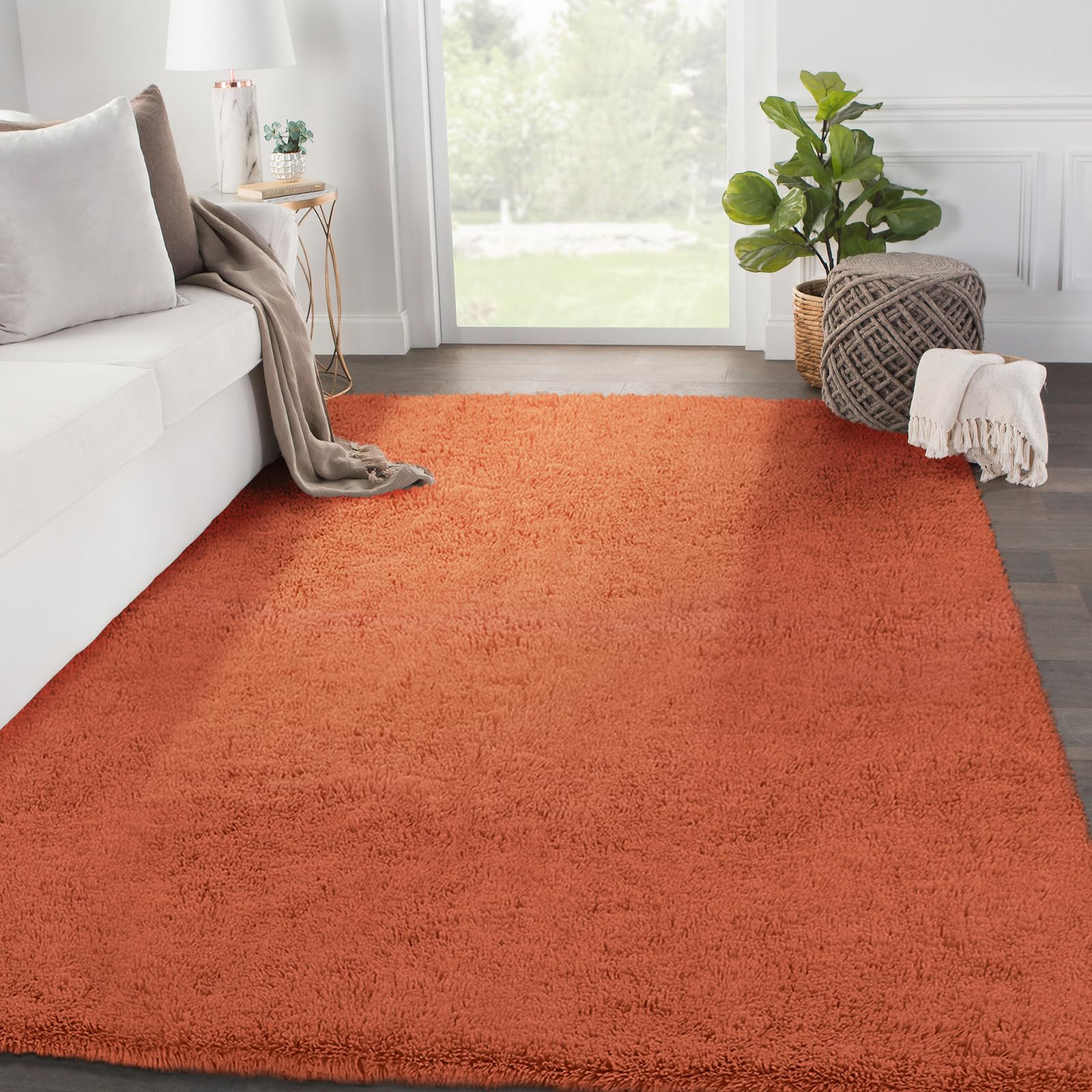 SOANNY Living Room Area Rug, Orange Large Soft Fluffy Shaggy Carpet for Bedroom Dorm Lounge Office, Non-Slip, Washable Throw Rug for Home Decor, 180x270 cm