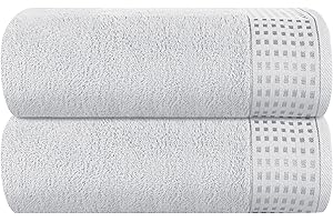 GLAMBURG 100% Cotton Oversized 2 Pack Bath Sheets 35x70, Ultra Soft Highly Absorbant Compact Quickdry & Lightweight Large Bath Sheet Set, Ideal for Gym Travel Camp Pool - Light Grey
