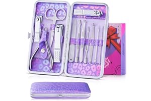 KENED Nail Clipper Kit - 12 Pieces Manicure Set Women Professional, Travel Nail Kit with Cuticle Nipper, Manicure Pedicure Set with Luxurious Travel Case (Purple)