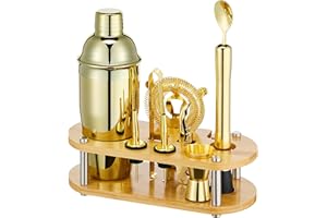 Cocktail Shaker Set Bartender Kit - 11 Pcs Bar Tool Set with Bamboo Stand & All Bar Accessories: Martini Shaker, Strainer,Jig