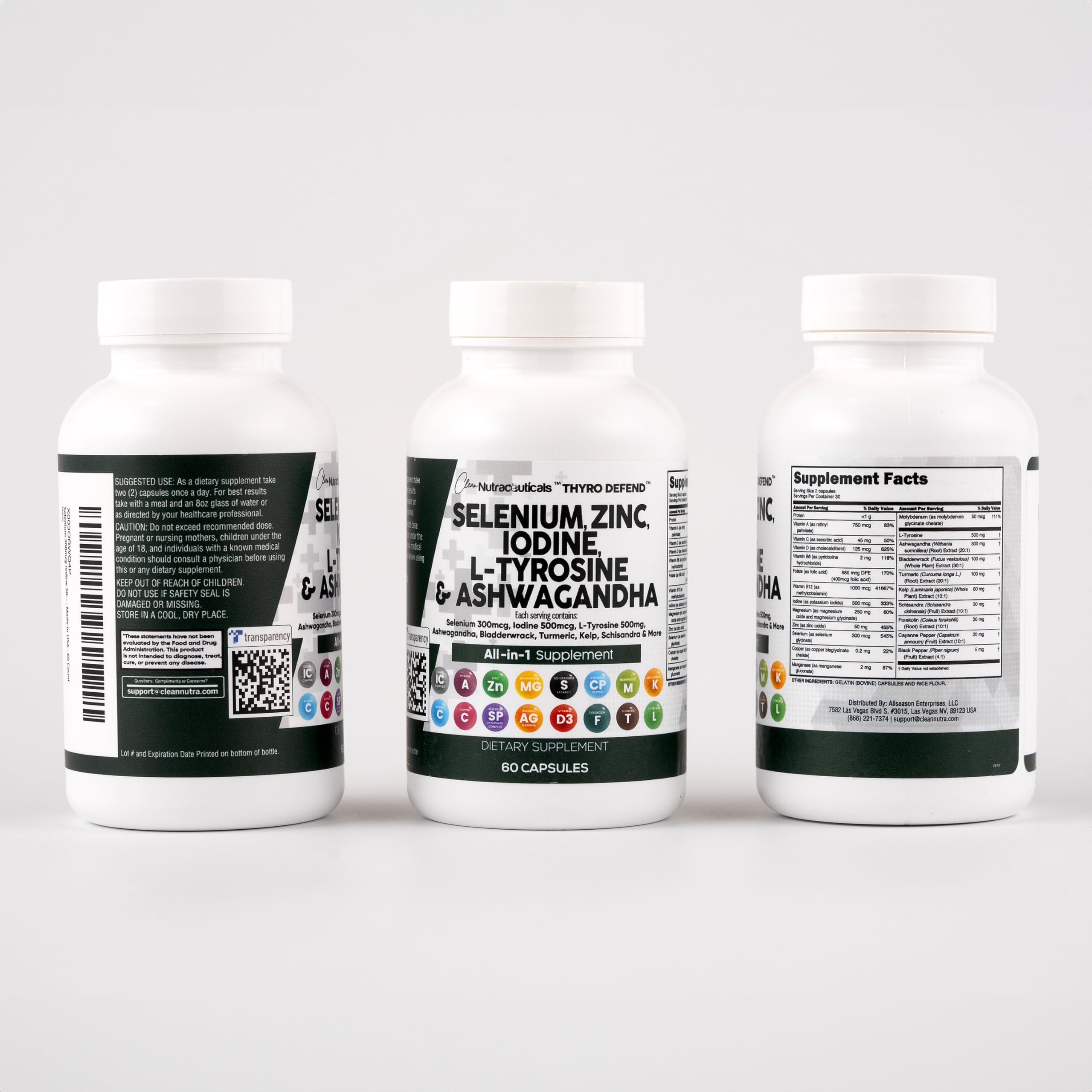 Clean Nutra Selenium 300mcg Iodine 500mcg Thyroid Support for Women & Men | L Tyrosine 500mg Ashwagandha Supplement Bladderwrack, Turmeric, Kelp, Schisandra Zinc Pills Capsule Supplements