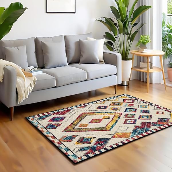 BENEDICT 2X6 ABSTRACT GEOMETRIC AREA RUG, NON SLIP LOW PILE WASHABLE CARPET, NO SHEDDING MULTI COLOR MODERN RUG FOR LIVING ROOM BEDROOM KITCHEN ENTRYWAY