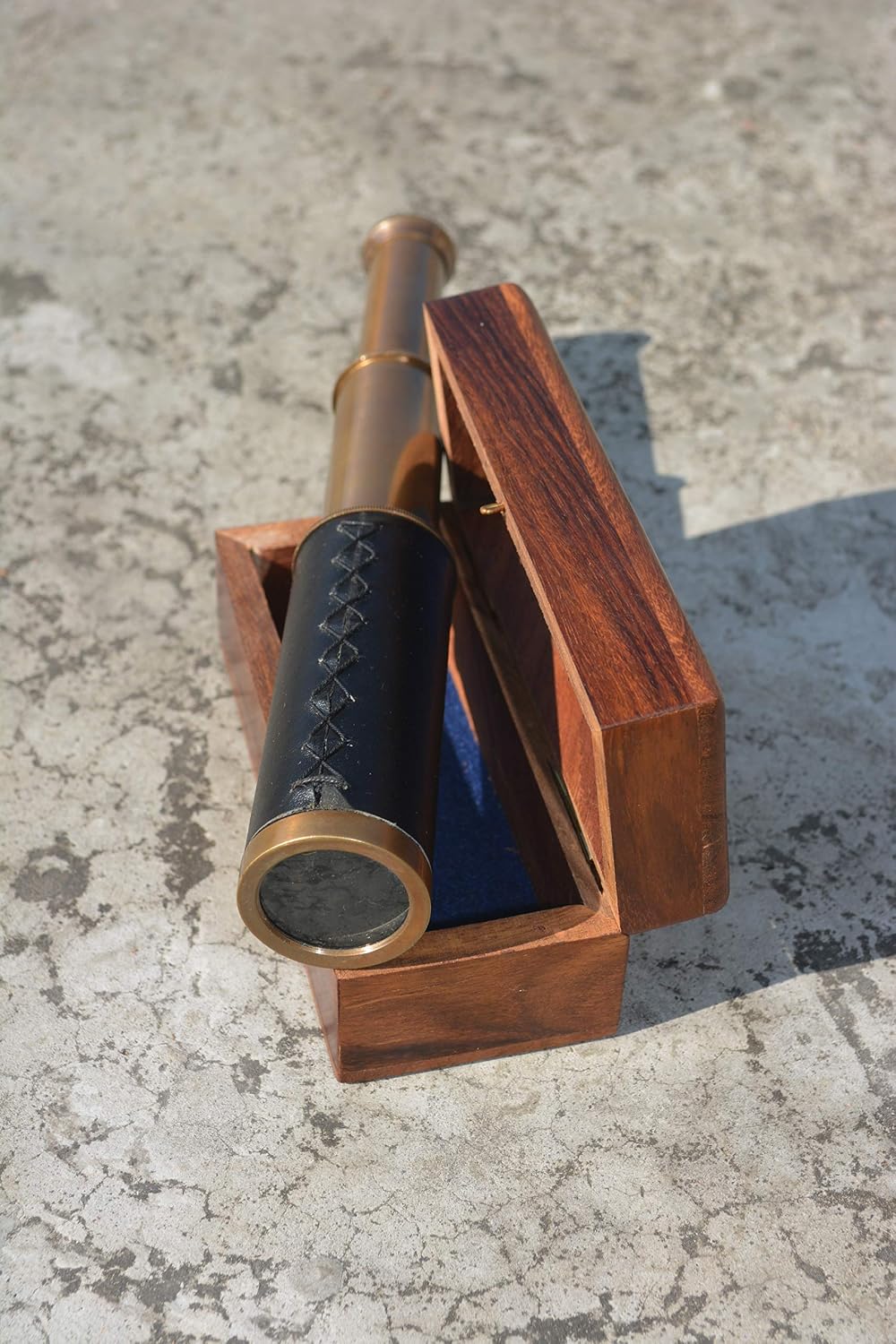 Nautical India 9" Handheld Brass Antique Telescope with Wooden Box - Pirate Navigation - Image 5