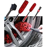 oesee Professional 4 Pack Long Handle Wheel Brush Kit for Cleaning Wheel and Tire- 2X Soft Wheel Cleaning Brush, Detailing Brush and Stiff Tire Brush, Bendable& Durable Wheel Rim Cleaner Brush Set