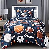 Wink Deer Twin Comforter Set for Boys-5 Pieces Sports Ball Games Glow in The Dark Twin Bedding Sets for Kids, Ultra Soft Bed in A Bag with Sheets