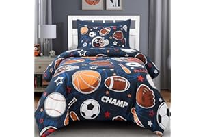 Wink Deer Twin Comforter Set for Boys-5 Pieces Sports Ball Games Glow in The Dark Twin Bedding Sets for Kids, Ultra Soft Bed in A Bag with Sheets