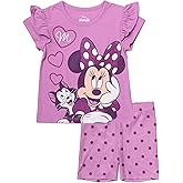 Disney Minnie Mouse Toddler Outfit,Girls 2-Piece Bike Short Set, Glitter T-Shirt & Matching Shorts