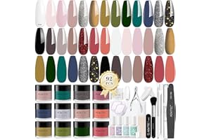 Aokitec 92Pcs Dip Powder Nail Kit - 20＋1 Colors Dipping Powder with Clear Build Powder Dip Liquid Set Base/Activator/Top Coat/Brush Saver, Nail Removal & Nail Care Kit for Beginners Home DIY Salon Use