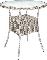 CASARIA Round Coffee Table 60cm | Outdoor Poly Rattan Side Table Beige