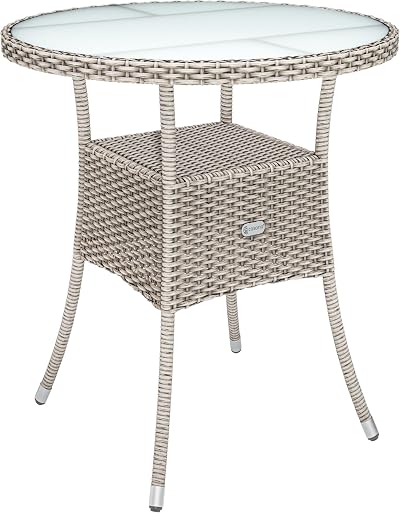 CASARIA Round Coffee Table 60cm | Outdoor Poly Rattan Side Table Beige