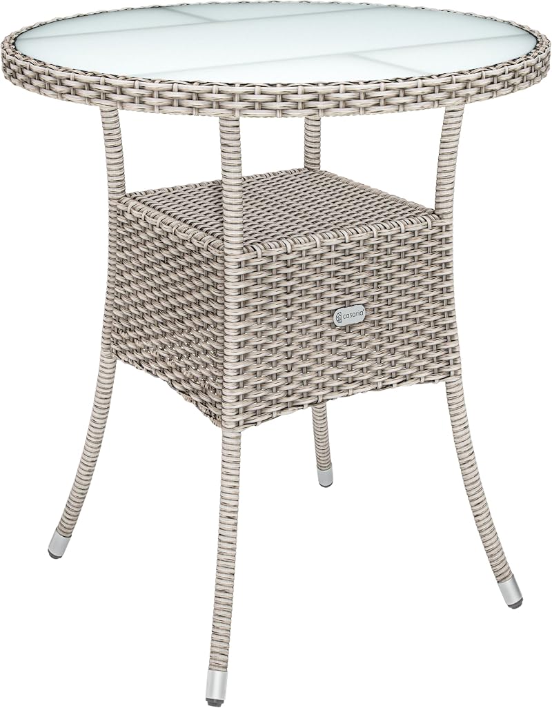 CASARIA Round Coffee Table 60cm | Outdoor Poly Rattan Side Table Beige