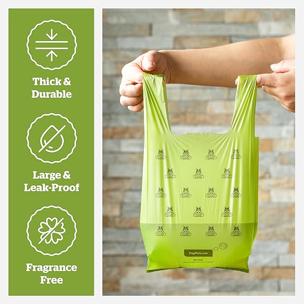 POGI’S 300 UNSCENTED DOG POOP BAGS WITH HANDLES – EARTH-FRIENDLY, LEAK-PROOF, ULTRA THICK, 4+ MONTH SUPPLY
