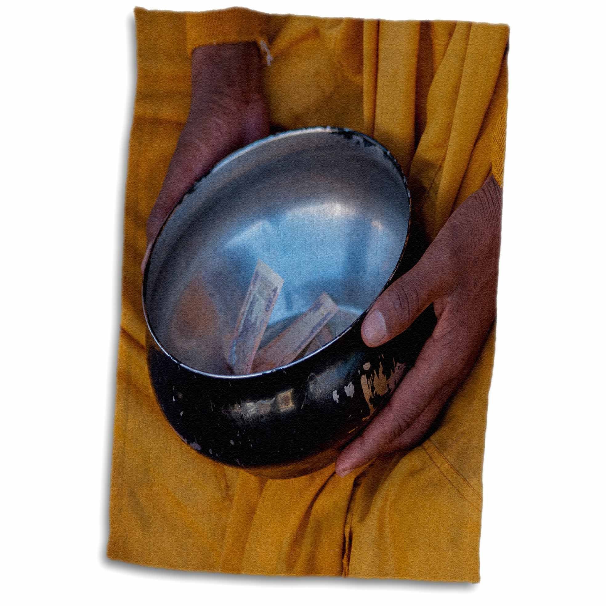 3dRose Jammu and Kashmir, Ladakh, Leh, Monk with A Begging Bowl Towel, Microfiber, White, 15 x 22-Inch