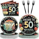 96Pcs Vintage 50th Birthday Party Decorations Back in 1976 Paper Plates and Napkins Cheers to 50 Years Disposable Tableware Set for Men Women 50 Year Old Birthday Anniversary Party Supplies Serves 24