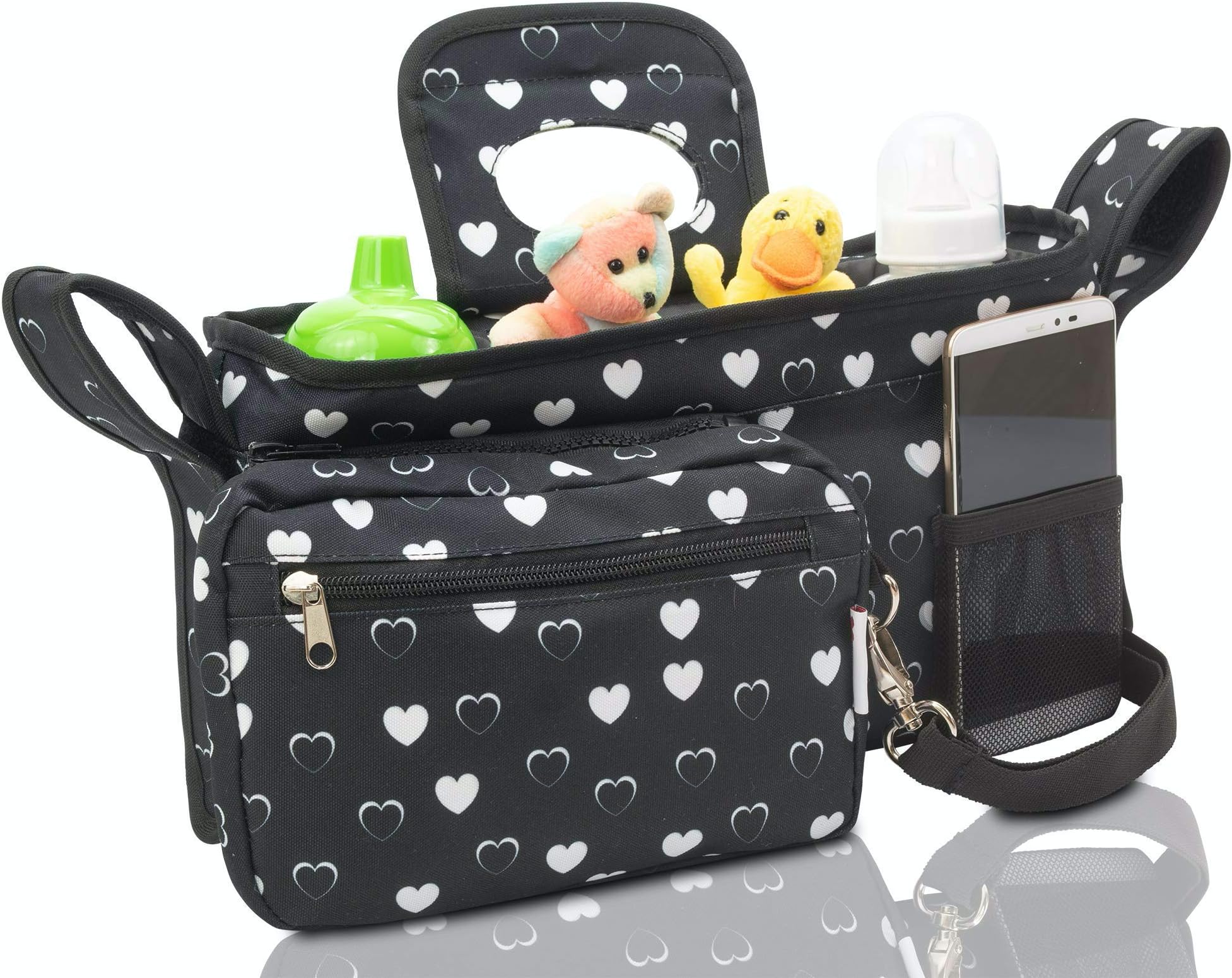 Universal Stroller Organizer with Insulated Cup Holders by MommyChill |100% Secured Fits All Strollers | Non-slip straps | Easy Installation Baby Stroller Accessories | Compact Mirror | Detachable Bag