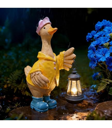 Kowaku Solar Duck Garden Statue – Resin Outdoor Ornament With LED Lights, Energy-Saving Patio Decor For Yard, Lawn & Flower Beds (5.1" X 4.3" X 12.8")