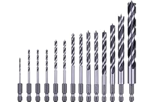 NordWolf 14-Piece Metric Brad Point Wood Drill Bit Set for Carpenter Woodworking, Double Flutes Design with 1/4" Hex Shank fo