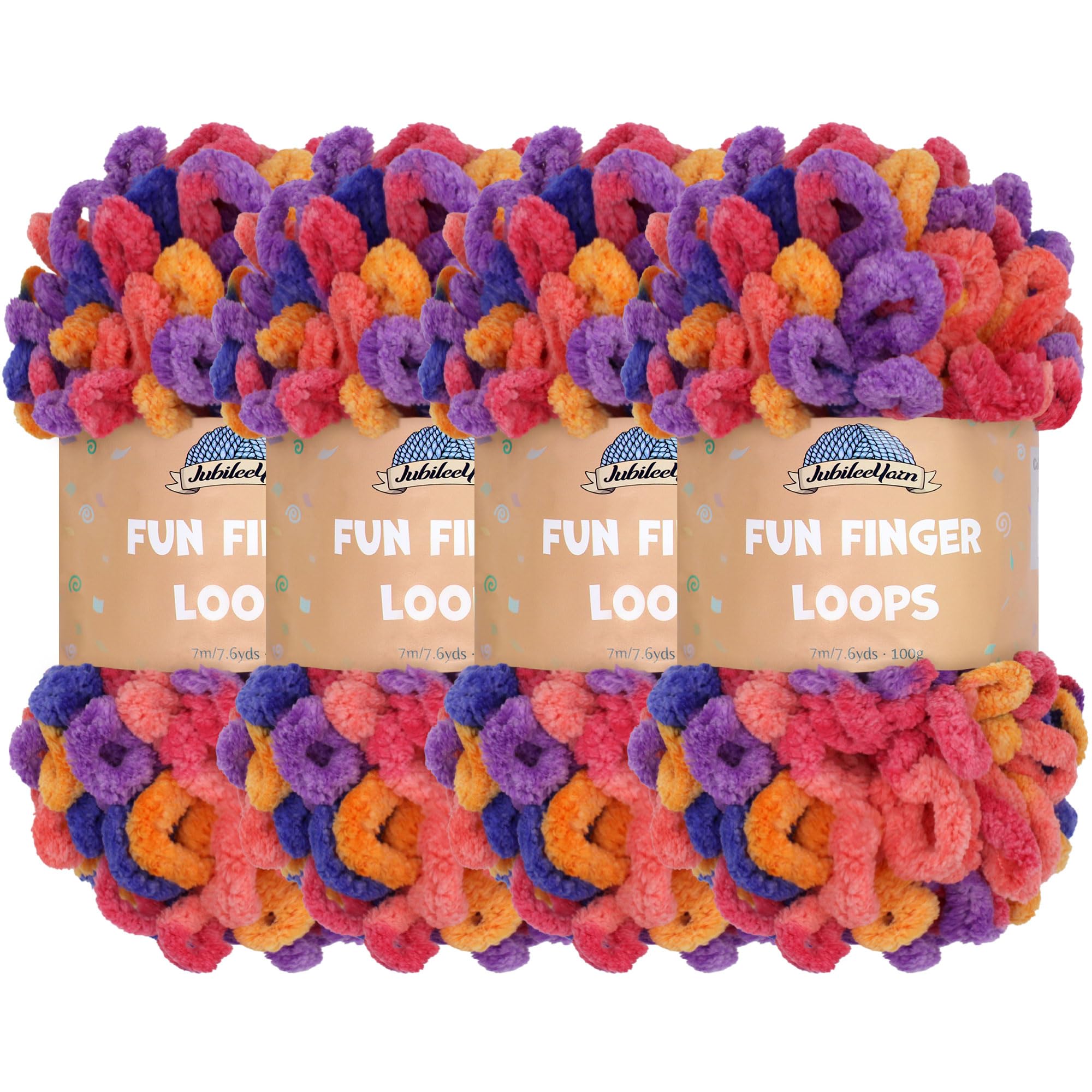 JubileeYarn Fun Finger Loops Yarn - Polyester Jumbo Weight Loop Yarn - 100g/Skein - Euphorie - 4 Skeins