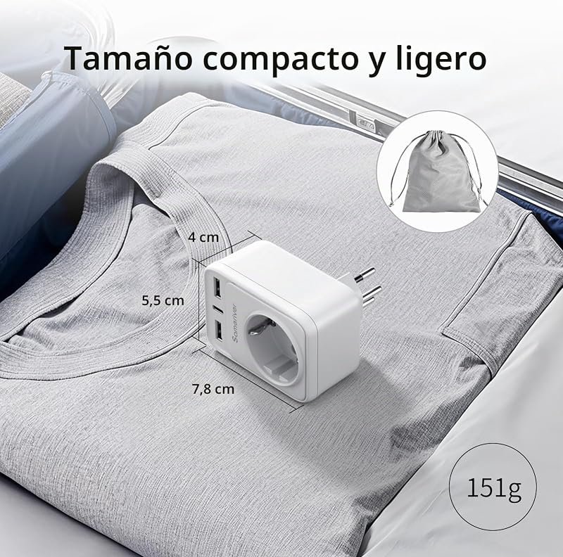 Adaptador de Viaje Suizo Adaptador de Enchufe de Alemania Enchufe de Viaje Suizo Adaptador de Viaje con 2 enchufes USB 1USB C (3A) Adaptador Tipo J para Suiza Maldivas Ruanda Liechtenstein