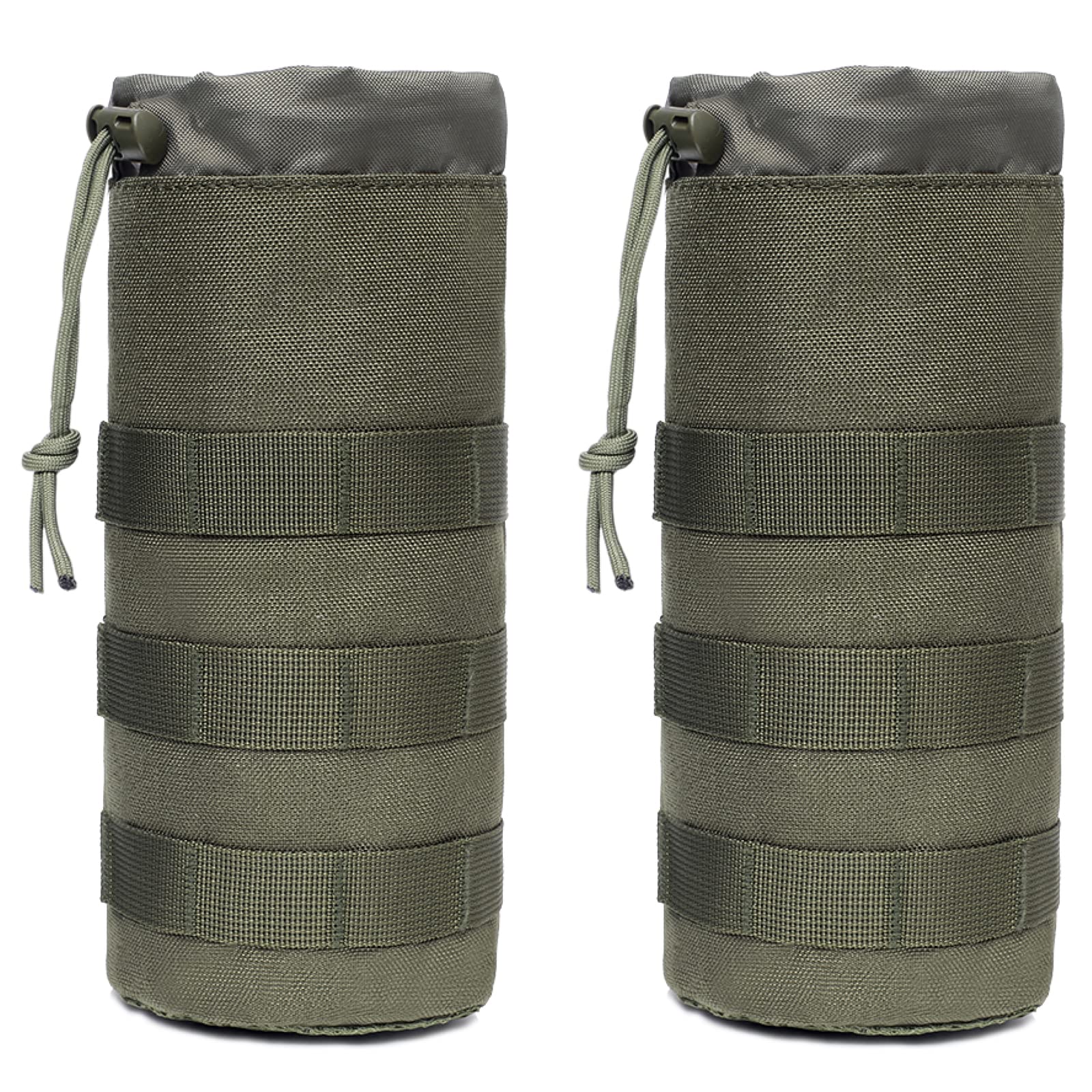 TRIWONDER Tactical Molle Water Bottle Pouch Hydration Carrier with Adjustable Drawstring for Military Backpack, Vest, Outdoor Hiking & Camping (Green, 2 Pack)