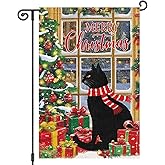 Heyfibro Merry Christmas Black Cat Garden Flag 12x18 Inch Double Sided Decorative Christmas Trees Yard FLags Small Garden Flags for Outside Holiday House Farmhouse Outdoor Decoration