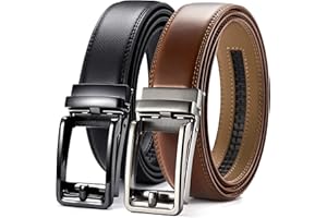 CHAOREN Click Belts for Men 2 Pack - Mens Ratchet Leather Belt 1 3/8" for Dress and Casual - Micro Adjustable Belt Fit