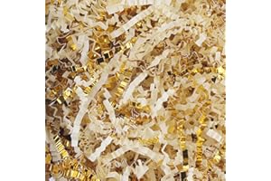 LDKGHE 4 oz Crinkle Cut Paper Shred Filler for Gift Wrapping Baskets Filling Box Birthdays Christmas Thanksgiving Easter Weddings Valentines Mother's Day Anniversaries (Vanilla and Gold)