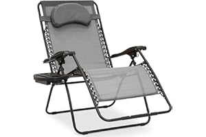 Best Choice Products Oversized Zero Gravity Chair, Folding Outdoor Patio Lounge Recliner w/Cup Holder Accessory Tray, Pillow - Gray