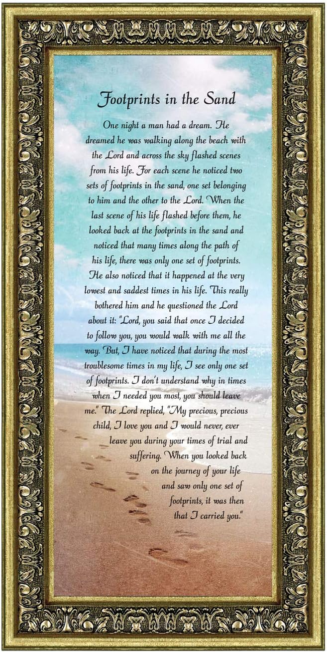 Footprints in The Sand Inspirational Wall Art, Beach Decor, Christian Gifts for Women and Men, Christian Wall Decor, Get Well Soon, Encouraging Scripture Wall Art, Framed Sympathy Gift 7349G
