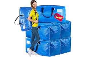 AlexHome Heavy Duty,Extra Large Packing Bags for Moving,Reusable Plastic Moving Totes,Clothes Storage Containers,Moving Supplies Bins,Compatible with Ikea Frakta Cart (Blue,Set of 5)