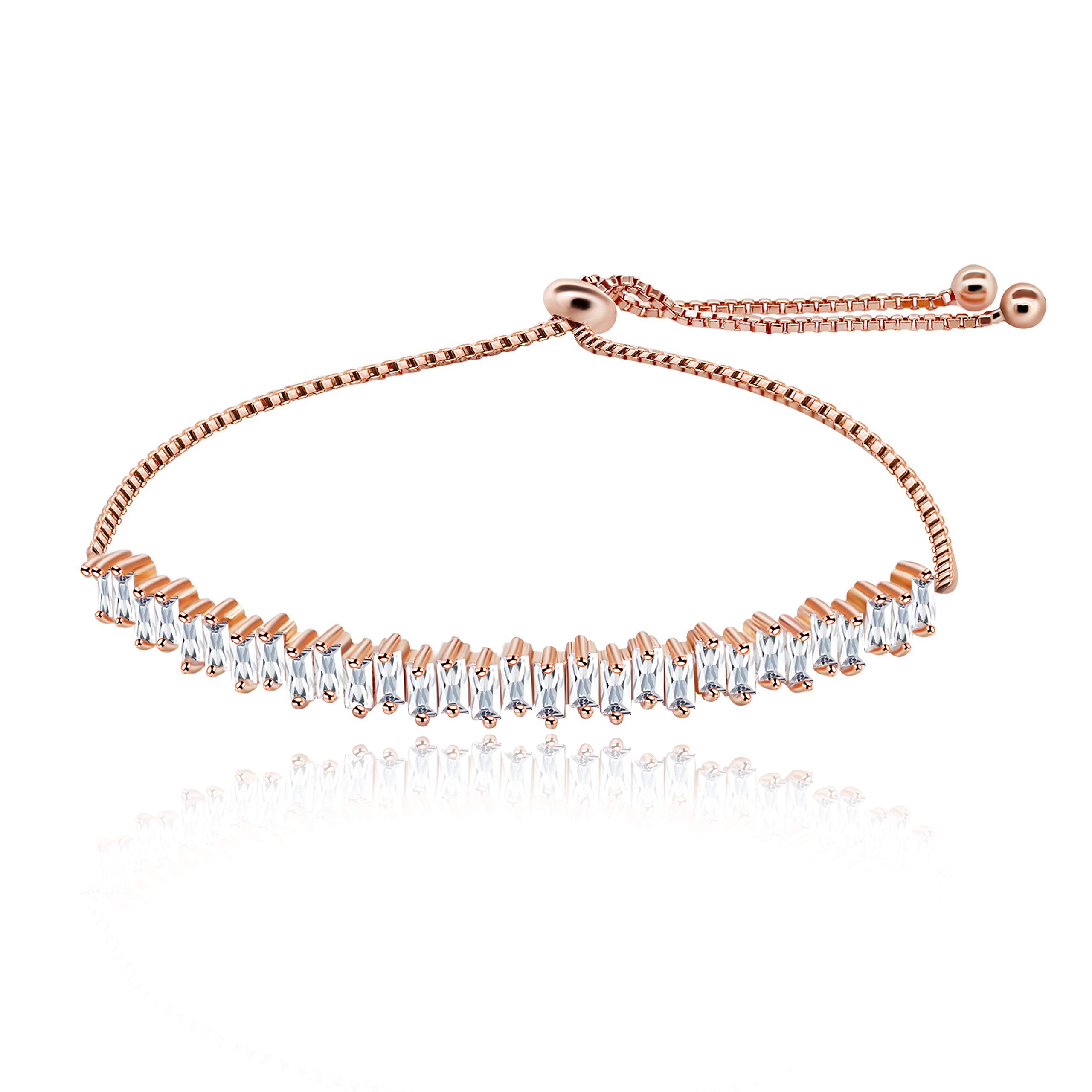 Uloveido Rectangle Shape Created Diamond Tennis Bracelet for Women Rose Gold Color Extended Link Chain Bracelet for Y494