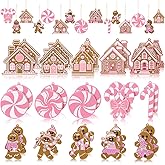 Vertintong 30 Pcs Pink Christmas Gingerbread Hanging Ornaments Pastel Gingerbread Ornaments Candy and House Soft PVC Christmas Tree Wall Hanging Decoration for Xmas Party Office Home Decor Winter