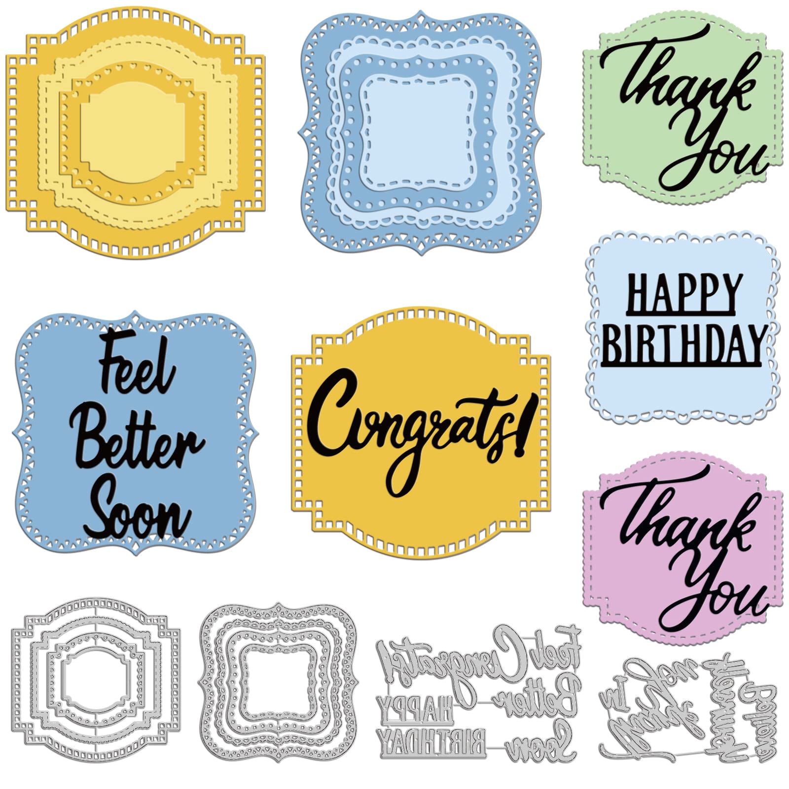 ORIGACH 19 Pcs Words and Frame Tag Metal Die Cut, English Words Die Cuts, Metal Frame Cutting Dies Cut Stencils for DIY Scrapbooking Album Decorative Embossing Card Making