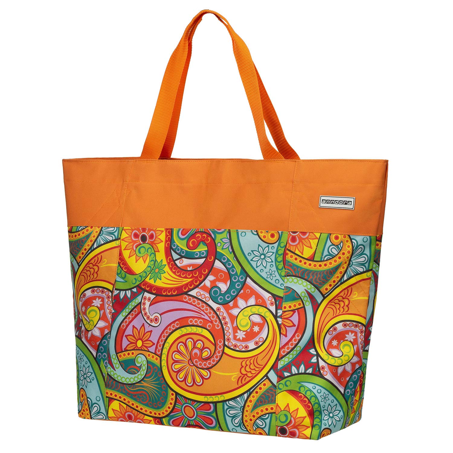 anndora XXL Shopper Beach Bag Shoulder Bag Shopping Bag Choice of Colours, Paisley Orange, XXL, Western