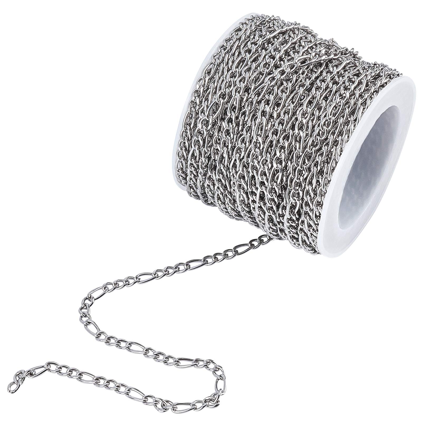 UNICRAFTALE 10m/Roll Figaro Chains 304 Stainless Steel Chains Unwelded with Spool Figaro Chains Necklaces Metal Material Connector Chains for Women DIY Necklace Jewelry Making