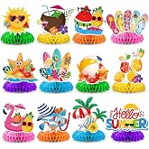 12Pcs Beach Party Decorations,Summer Party Decorations Honeycomb Centerpiece for Tables,Hello Summer Pool Party Table Honeycomb Centerpieces for Summer Themed Beach Luau Tropical Decorations